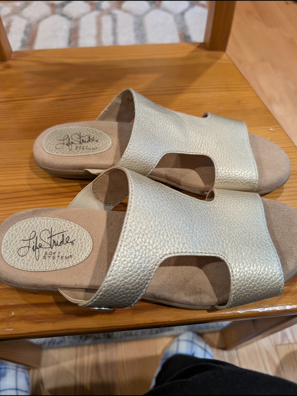 Life Stride Women's Metallic Gold Slide Sandals